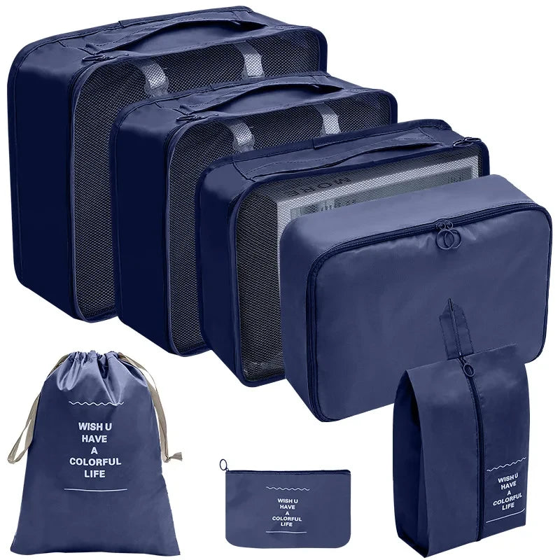 Kit Organizador de Viagem com 7 a 10 Peças – Bolsas Dobráveis para Roupas, Sapatos e Acessórios