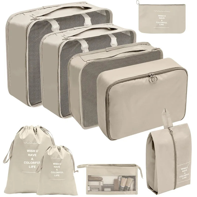 Kit Organizador de Viagem com 7 a 10 Peças – Bolsas Dobráveis para Roupas, Sapatos e Acessórios