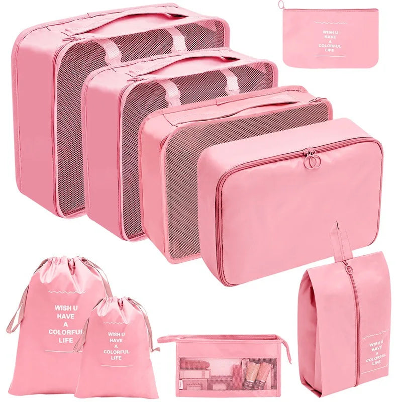 Kit Organizador de Viagem com 7 a 10 Peças – Bolsas Dobráveis para Roupas, Sapatos e Acessórios