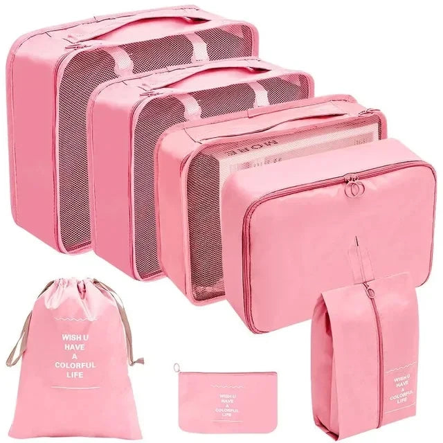 Kit Organizador de Viagem com 7 a 10 Peças – Bolsas Dobráveis para Roupas, Sapatos e Acessórios