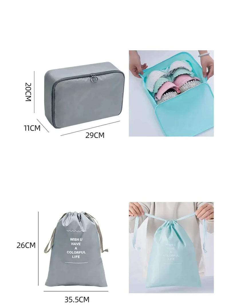 Kit Organizador de Viagem com 7 a 10 Peças – Bolsas Dobráveis para Roupas, Sapatos e Acessórios