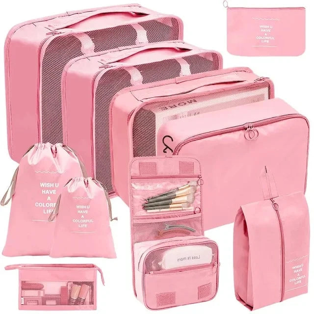 Kit Organizador de Viagem com 7 a 10 Peças – Bolsas Dobráveis para Roupas, Sapatos e Acessórios