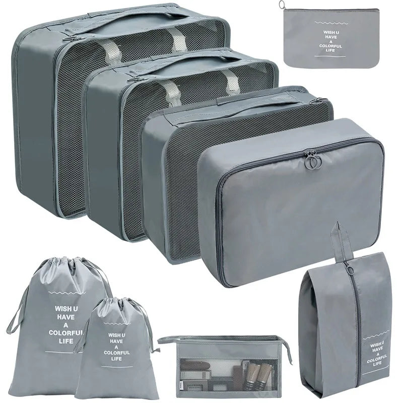 Kit Organizador de Viagem com 7 a 10 Peças – Bolsas Dobráveis para Roupas, Sapatos e Acessórios