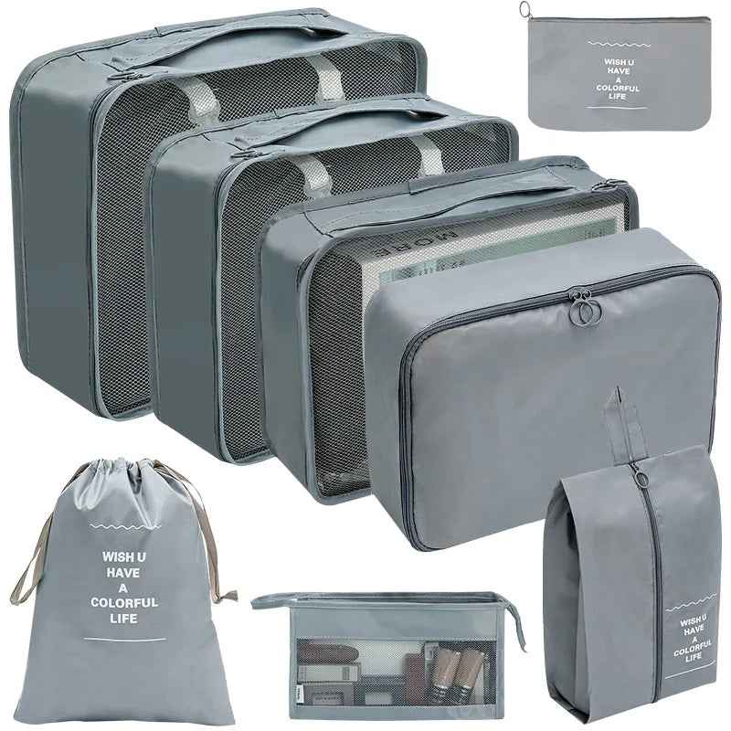 Kit Organizador de Viagem com 7 a 10 Peças – Bolsas Dobráveis para Roupas, Sapatos e Acessórios