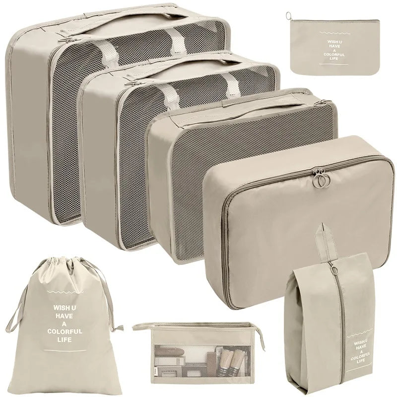 Kit Organizador de Viagem com 7 a 10 Peças – Bolsas Dobráveis para Roupas, Sapatos e Acessórios