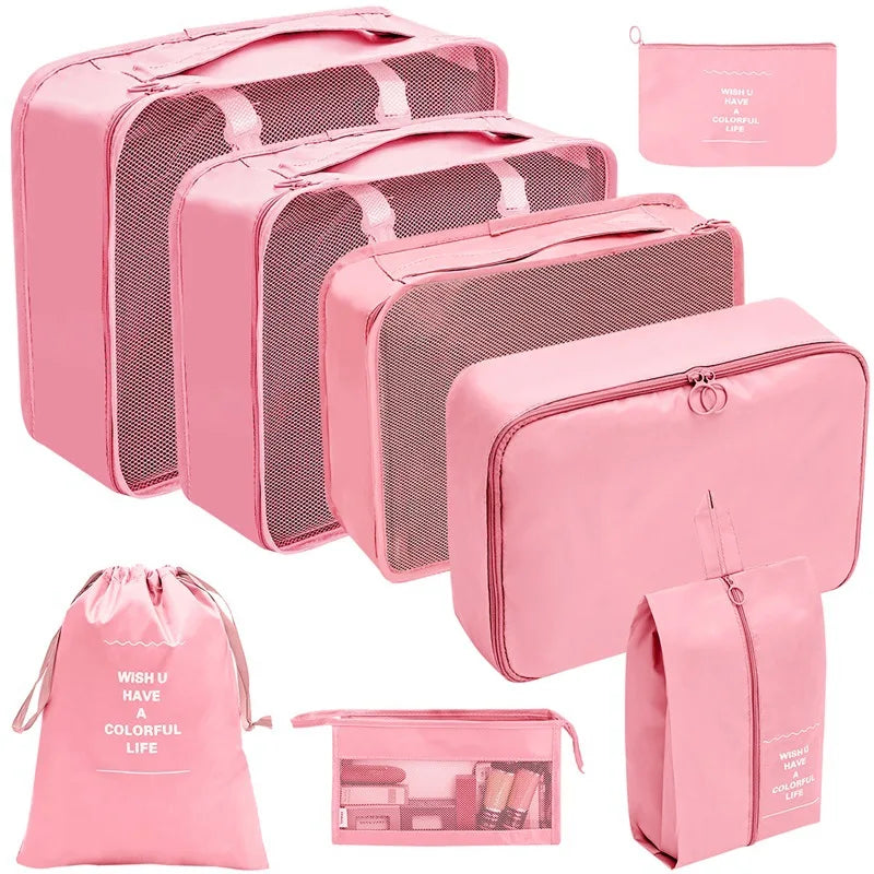 Kit Organizador de Viagem com 7 a 10 Peças – Bolsas Dobráveis para Roupas, Sapatos e Acessórios