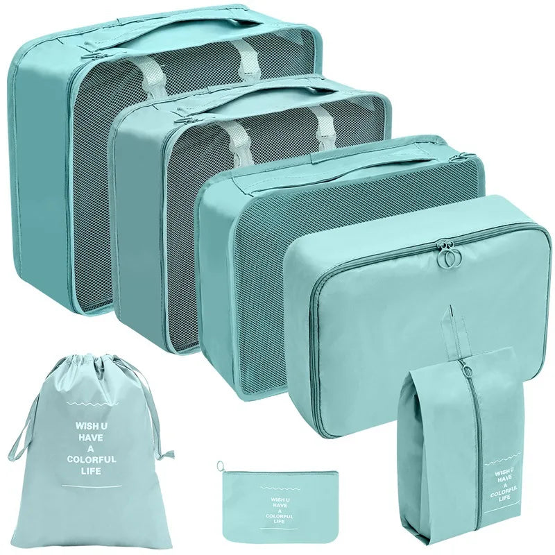 Kit Organizador de Viagem com 7 a 10 Peças – Bolsas Dobráveis para Roupas, Sapatos e Acessórios