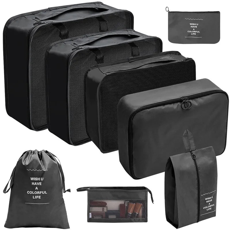 Kit Organizador de Viagem com 7 a 10 Peças – Bolsas Dobráveis para Roupas, Sapatos e Acessórios
