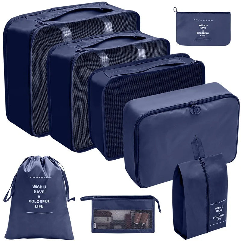 Kit Organizador de Viagem com 7 a 10 Peças – Bolsas Dobráveis para Roupas, Sapatos e Acessórios