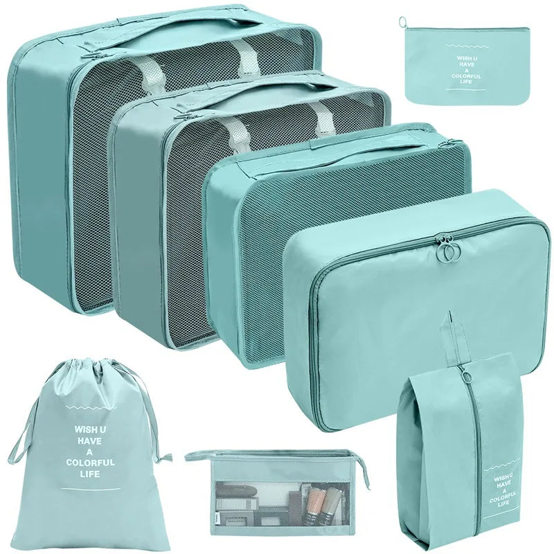 Kit Organizador de Viagem com 7 a 10 Peças – Bolsas Dobráveis para Roupas, Sapatos e Acessórios