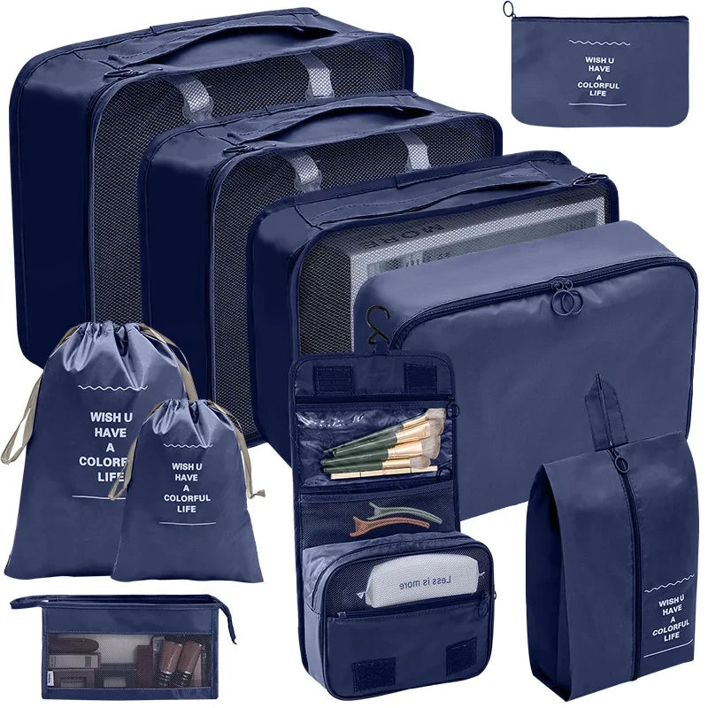 Kit Organizador de Viagem com 7 a 10 Peças – Bolsas Dobráveis para Roupas, Sapatos e Acessórios