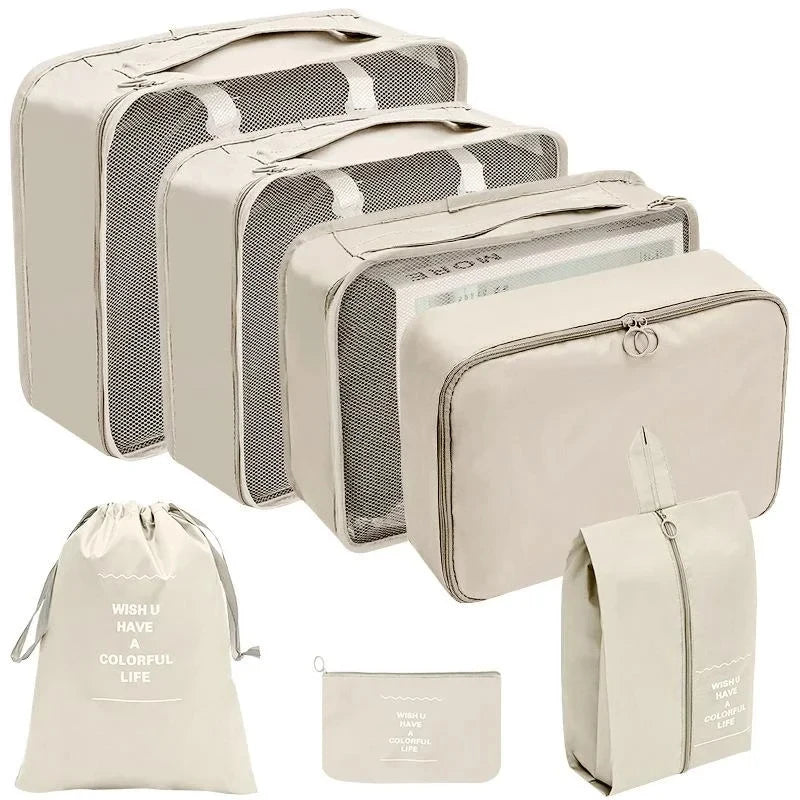 Kit Organizador de Viagem com 7 a 10 Peças – Bolsas Dobráveis para Roupas, Sapatos e Acessórios