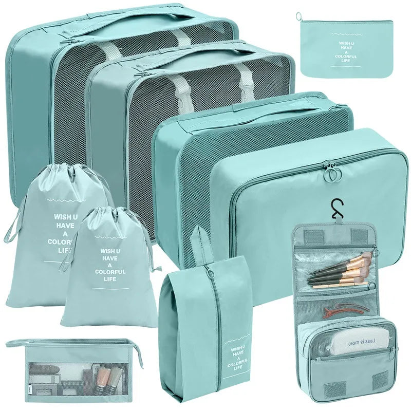Kit Organizador de Viagem com 7 a 10 Peças – Bolsas Dobráveis para Roupas, Sapatos e Acessórios