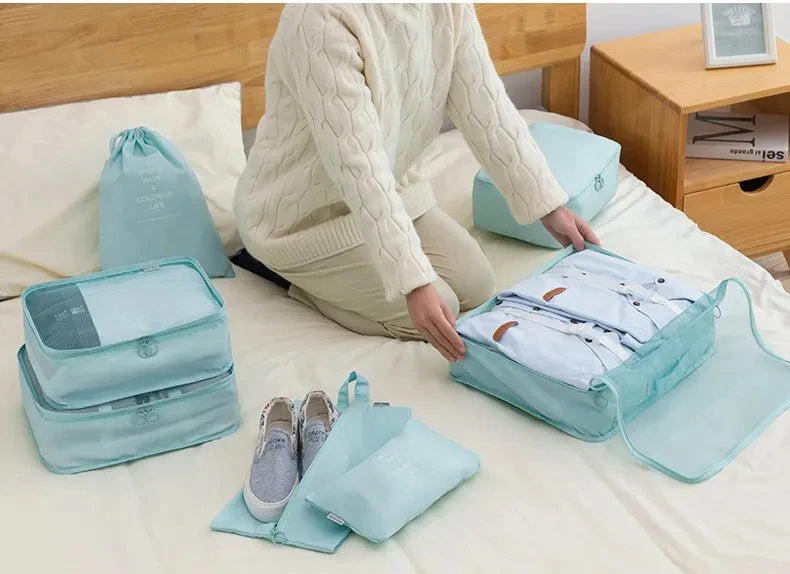 Kit Organizador de Viagem com 7 a 10 Peças – Bolsas Dobráveis para Roupas, Sapatos e Acessórios